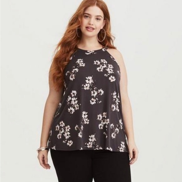 torrid Tops - TORRID studio knit high neck gray floral cutout tank size 1X